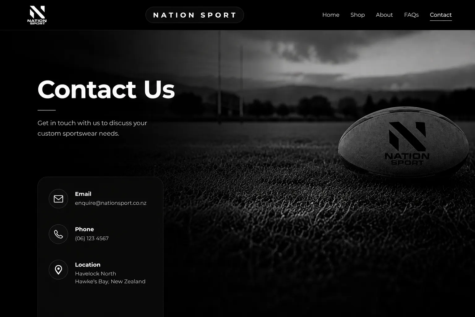 Rugby field with Nation Sport ball